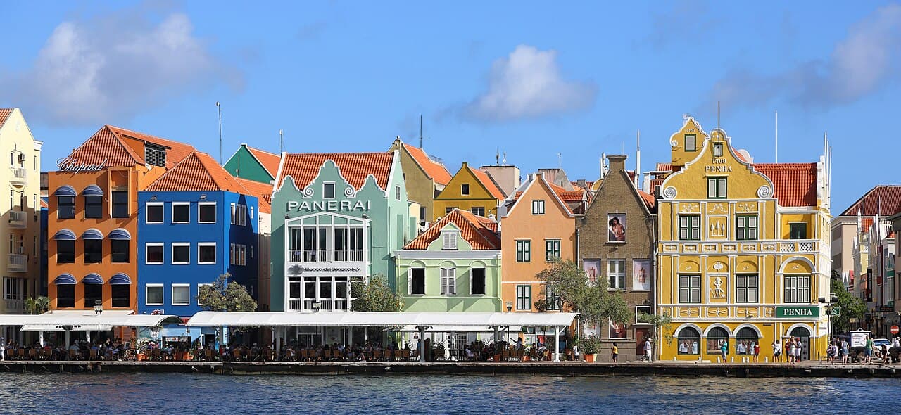 Colorful Handelskade waterfront in Willemstad, Curaçao